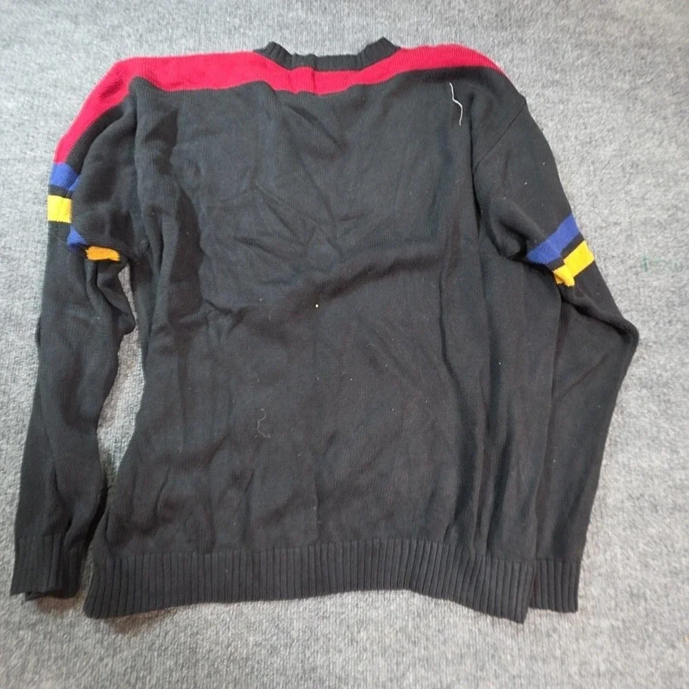 Tommy Hilfiger Sweater Mens Large Black Stripe Crewneck Knit Pullover Logo